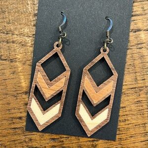 Geometric Chevron Multi stain color Wood Earrings new boutique gift